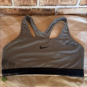 Nike Grey Racerback Medium-Support Sports Bra with Black Band
